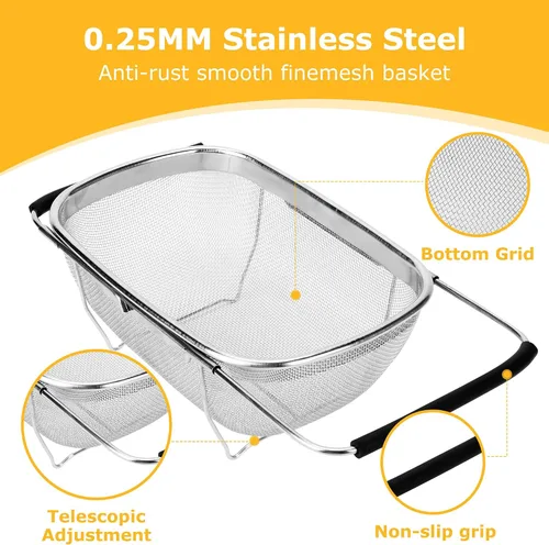 Miniatura 2 de ZDRongZhen Accesorios de Cocina Colador Escurridor Cesta Sobre el Fregadero, Colador de Acero Inoxidable con Agarre de Goma Expandible Escurridor
