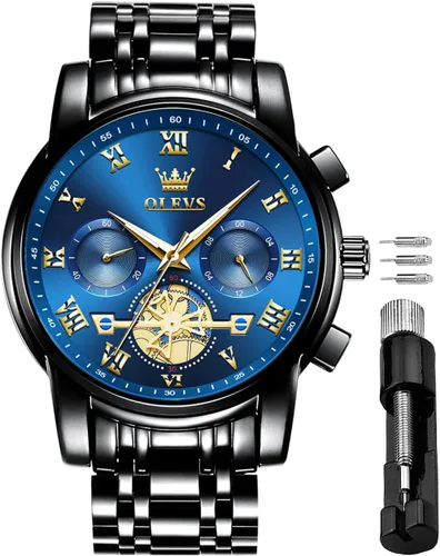 Miniatura 15 de OLEVS Relojes impermeables para hombre, de acero inoxidable, con cronógrafo, de lujo, color blanco, luminoso, de gran cara, analógico, de cuarzo