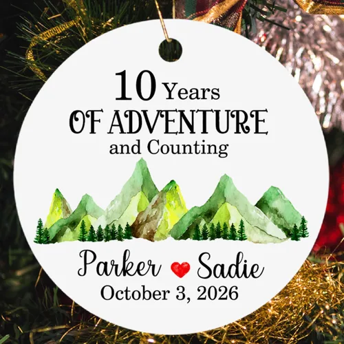 10 años para parejas casadas, adorno de Navidad personalizado de 10 años de aventura y conteo 2025, regalos para parejas, nuevo matrimonio, adorno