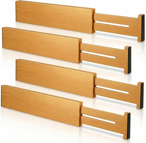 Miniatura 11 de Paquete de 4 separadores de cajones de cocina de bambú de 2.6 pulgadas de alto, ajustables de 12 a 17 pulgadas, separadores de cajones expandibles