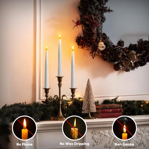 Miniatura 5 de 6 piezas de velas cónicas sin llama con control remoto y temporizador, 9.6 pulgadas de velas LED de plástico, velas blancas operadas por batería