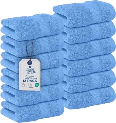 Miniatura 26 de DAN RIVER Paquete de 12 toallas faciales 100% algodón de alta calidad para baño, paños reutilizables para ducharse, 12 x 12 pulgadas, paños de lujo