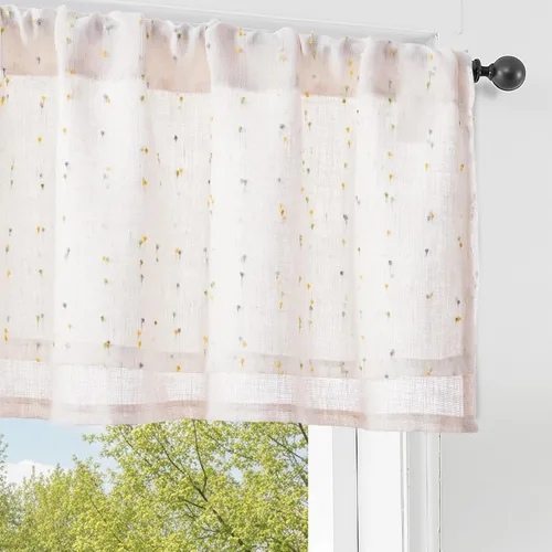 Miniatura 21 de jinchan Cortinas de cenefa para ventanas de 16 pulgadas, coloridos mini pompones, cenefa de cocina de granja, cenefa de gasa semitransparente
