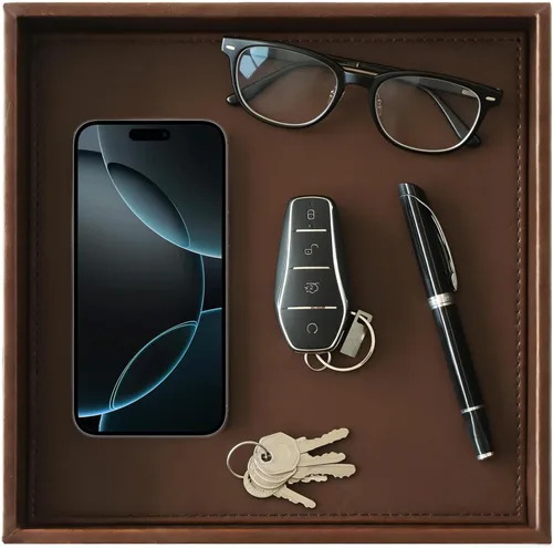 Miniatura 9 de HofferRuffer Bandeja de tocador de piel sintética, elegante organizador de almacenamiento de escritorio, bandeja decorativa multiusos para perfume