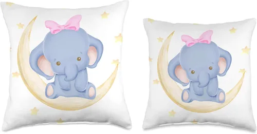 Miniatura 3 de Almohada decorativa para cuna para recién nacido, niña elefante en la luna con estrellas I decoración de habitación de guardería, 15.7 x 15.7 in