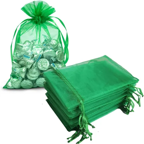 Paquete de 50 bolsas de organza de regalo con cordón verde de 4 x 6 pulgadas para baby shower, Navidad, cumpleaños de bebé, recuerdo de fiesta,