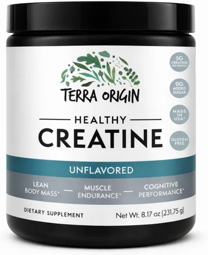 TERRA ORIGIN Monohidrato de creatina en polvo | 45 porciones | Suplemento de creatina micronizada | Sin sabor, creatina pura para mujeres y hombres