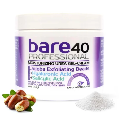 BARE 40 PRO - Gel de urea 40% con 2% de ácido salicílico, ácido hialurónico, aceite de árbol de té y aloe vera, gel exfoliante e hidratante para