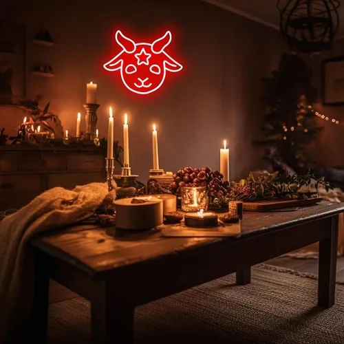 Miniatura 6 de Allball Letrero de Neón Baphomet, Letreros LED Regulables Góticos Símbolo de Satanás Letreros de Neón de Halloween para Decoración de Pared, Rojo1