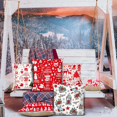 Miniatura 6 de Juego de 6 fundas de almohada navideñas de 18 x 18 pulgadas, fundas de cojín decorativas de Navidad para sofá, decoración del hogar, fundas de cojín