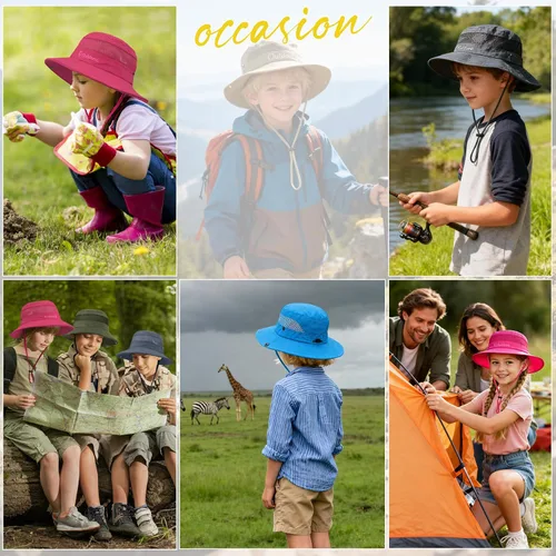 Miniatura 6 de Zando Sombrero de sol para niños al aire libre, UPF 50+, impermeable, sombrero de pescador para niños y niñas, ala ancha, resistente al viento