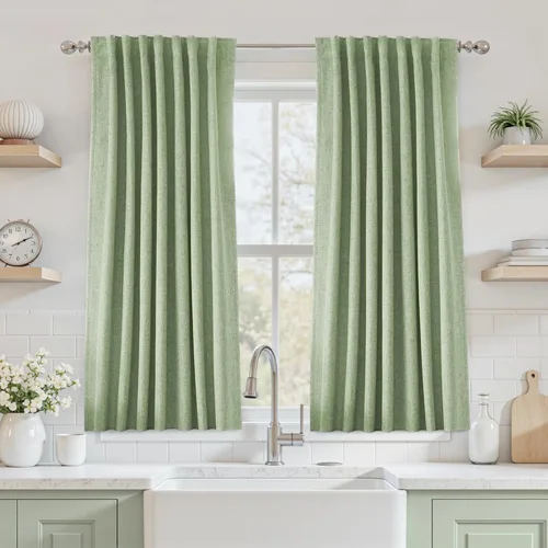 Miniatura 49 de UHITECH - Cortinas opacas beige para sala de estar, cortinas cortas de 35 pulgadas para habitación, cortinas negras para ventanas pequeñas, paneles