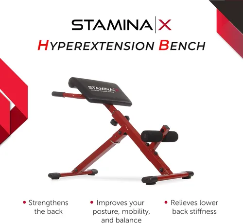 Miniatura 2 de Stamina X Banco de peso ajustable para ejercicios de abdominales, espalda y núcleo, banco de hiperextensión para sentadillas y fitness para Rojo