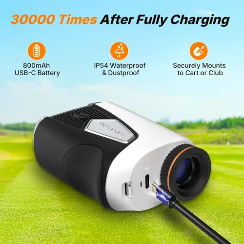 Miniatura 7 de WOSPORTS Golf Rangefinder with Slope, 1500-Yard Pin Lock Vibration Range Finder(Feet/Meters/Yards), 7X Magnification, Magnetic Mount, Rechargeable