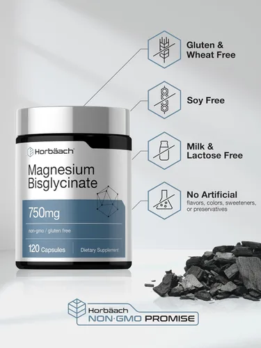 Miniatura 5 de Horbäach Bisglicinato de magnesio 120 cápsulas 750 mg Suplemento sin OMG y sin gluten Suplemento sin OMG y sin gluten