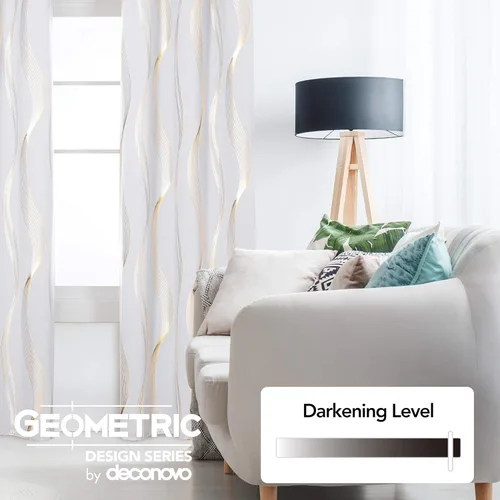 Miniatura 3 de Deconovo - Cortinas opacas con diseño dorado estampado y ojales, ondas/gris plateado claro, de 42 pulgadas de ancho x 84 pulgadas de largo Blanco