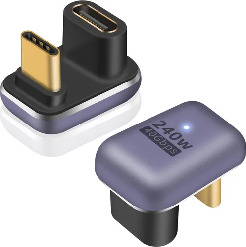 Poyiccot Adaptador USB C de 180 Grados 240W, Paquete de 2 Unidades USB C en Forma de U en Ángulo de 180 Grados USB 4.0 Tipo C, Conector Extensor