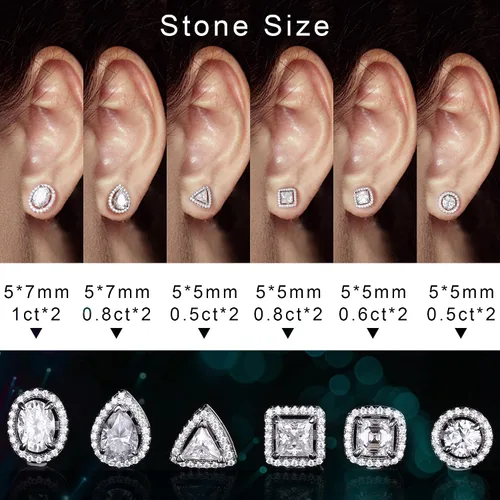 Miniatura 4 de SMILEST Aretes de halo de moissanita de 1 a 2 quilates para mujeres y hombres, diseño de princesa Cushion D Color VVS1 Clarity, aretes de diamantes