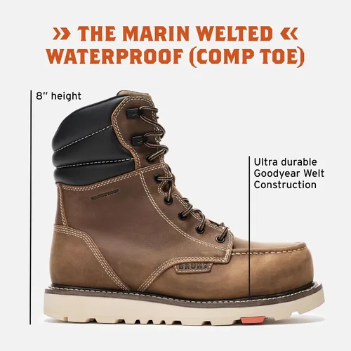 Miniatura 2 de BRUNT Marin Welted (Comp Toe) - 8" Waterproof Safety Toe Wedge Work Boot - Goodyear Welt Construction - EH & ESR Rated - Oil & Slip Resistant