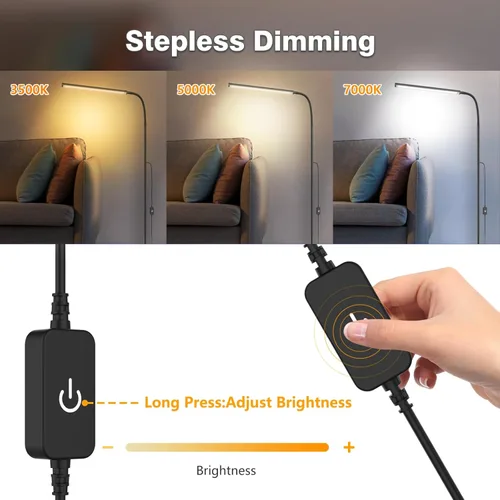 Miniatura 2 de Lámpara de pie de 15W con control táctil, brillo ajustable 3500K-7000K, lámpara de pie LED de cuello de ganso de 360°, lámpara de pie para cuidar