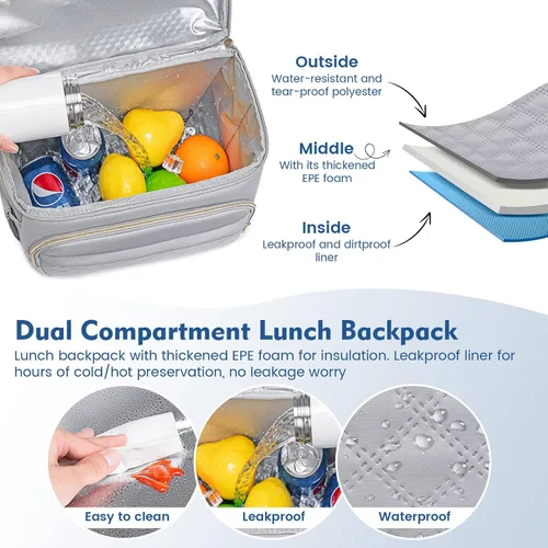 Miniatura 3 de Mochila Refrigeradora Mochila de Almuerzo de Doble Piso Caja de Almuerzo, Mochila Aislada Bolsa Refrigeradora de Almuerzo, Mochila Lonchera Ligera a