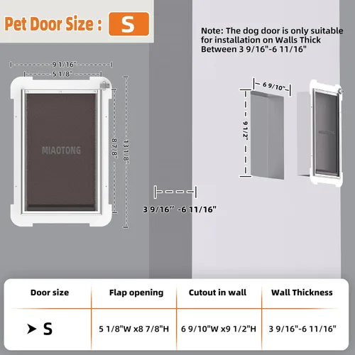 Miniatura 4 de MIAOTONG Puerta de gato para pared, puerta de perro de sellado mejorado para pared, puerta de doble solapa para perros, puerta de perro y gato