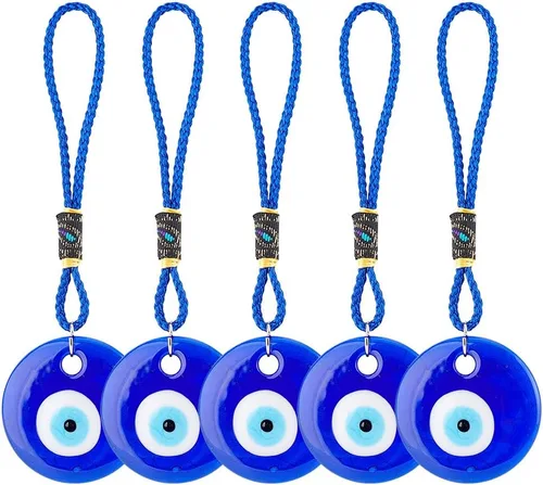 Miniatura 6 de 5 piezas de adorno colgante azul de ojo turco para coche, colgante de cristal colgante de coche de buena suerte, amuleto turco griego, accesorio