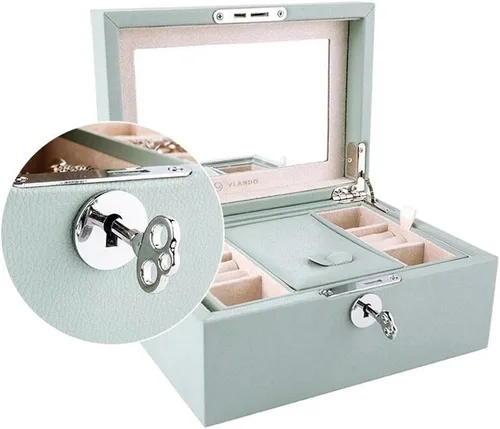Miniatura 7 de Vlando Organizador retro con cerradura para joyas, collares, aretes, anillos, estuche de almacenamiento con llave, el mejor regalo para mujeres
