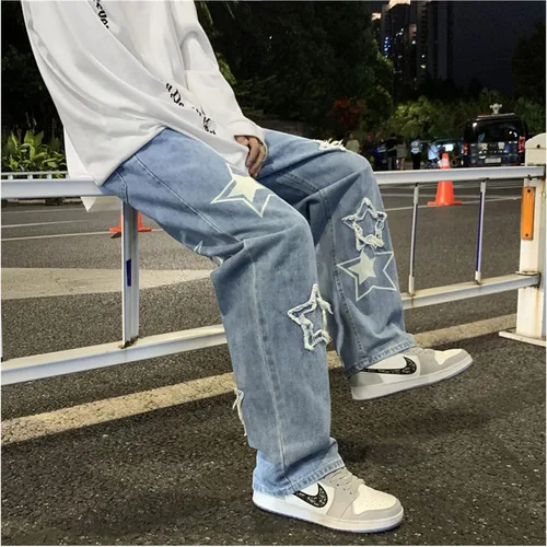 Miniatura 3 de Pantalones de mezclilla Y2K para hombre, estilo hip hop, holgados, rectos, holgados, estilo hip hop, para hombre