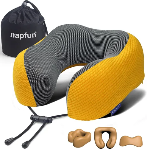 Miniatura 15 de NapFun - Almohada de cuello para viajes, mejorada para viajar por avión 100% espuma viscoelástica para dormir y descansar durante los vuelos, Gris