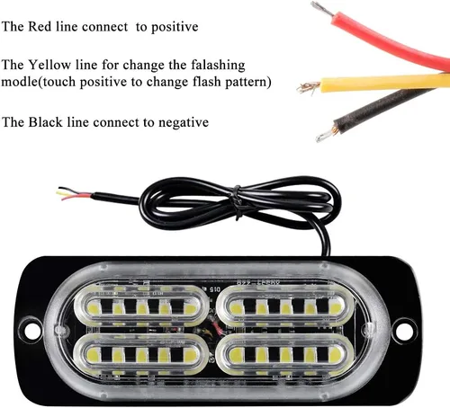 Miniatura 4 de 4 piezas de sincronización ultra delgada con 20 luces LED de advertencia de peligro de emergencia, luz estroboscópica, montaje en superficie blanca