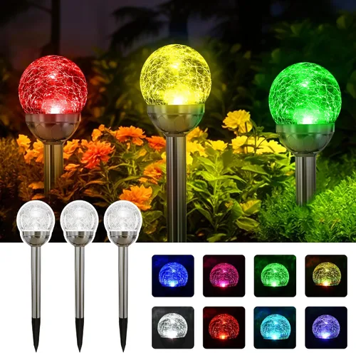 Solpex - Luces solares de jardín para exteriores, paquete de 3 unidades, multicolor, cambio de color y blanco, 2 modos, bola de vidrio alimentada