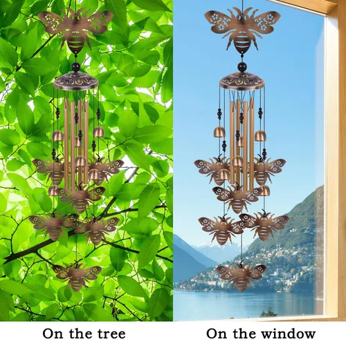 Miniatura 6 de Campanillas de viento de bronce con abejas para exterior/interior/jardín/hogar/balcón/césped/árbol/patio/decoración de jardín, atrapavientos retro