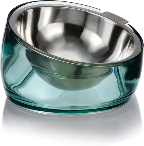 Felli Oblik - Comederos elevados de acero inoxidable para perros pequeños de patas cortas, tazón de comida y agua, recipiente removible apto para
