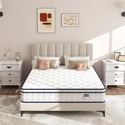 Miniatura 8 de Colchón tamaño matrimonial, espuma viscoelástica mediana de 10 pulgadas y resortes ensanchados zonificados para alivio de presión, aislamiento