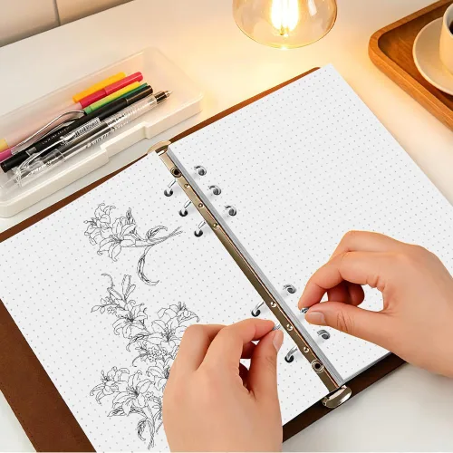 Miniatura 5 de Paquete de 3 repuestos de papel punteado A5 – 6 agujeros perforados, 300 hojas/600 páginas, papel de cuadrícula de puntos, repuestos
