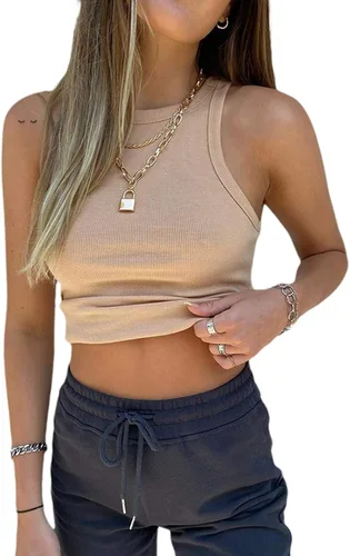 Miniatura 2 de Camisetas básicas sin mangas de punto acanalado y diseño teñido de cuello redondo Camisa corta de verano Y2K chaleco top