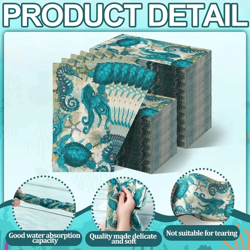 Miniatura 4 de Sinmoe 200 servilletas desechables para invitados, toallas de mano de playa de verano para baño, servilletas de papel desechables de 2 capas