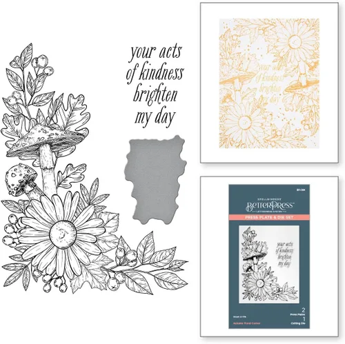 Miniatura 2 de Spellbinders BP-084 - Juego de placas y troqueles de esquina floral de otoño de la colección BetterPress Autumn