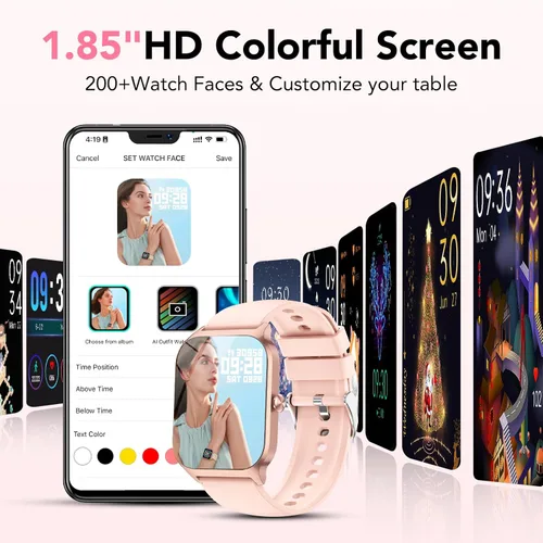 Miniatura 3 de CASCHO Relojes inteligentes para mujer, reloj inteligente HD de 1.85 pulgadas con más de 120 modos deportivos/frecuencia cardíaca/monitor de sueño