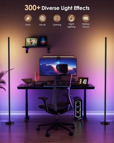 Miniatura 5 de Lámpara de pie de esquina, luz RGB de 65 pulgadas que cambia de color con control remoto, lámpara de esquina LED regulable con sincronización