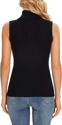 Miniatura 3 de Cuello alto sin mangas para mujer, chaleco ligero de punto sin mangas, cuello alto elástico