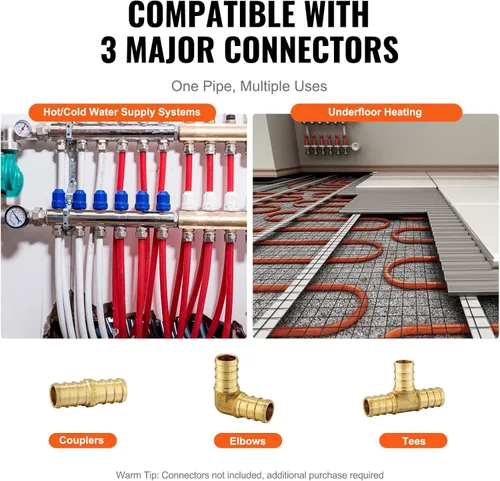 Miniatura 6 de VEVOR Tubo de PEX de 1/2 pulgada, 2 x 100 pies, tubo de tubería flexible PEX-A sin barrera de oxígeno para agua potable, para agua caliente/fría