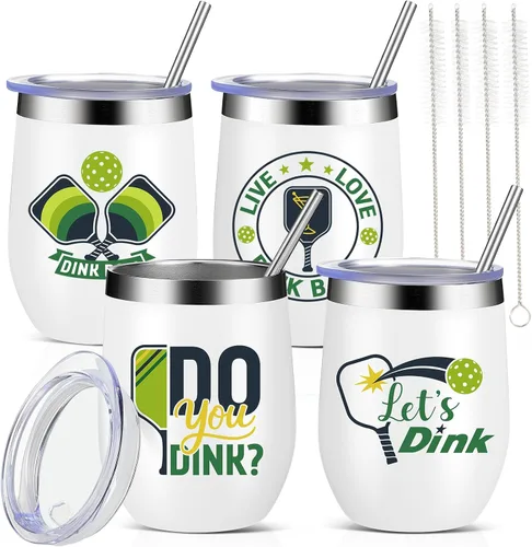 Miniatura 9 de Mifoci 4 vasos de béisbol de 12 onzas con aislamiento térmico de acero inoxidable con popote y tapa, taza de café de viaje para mujeres, hombres