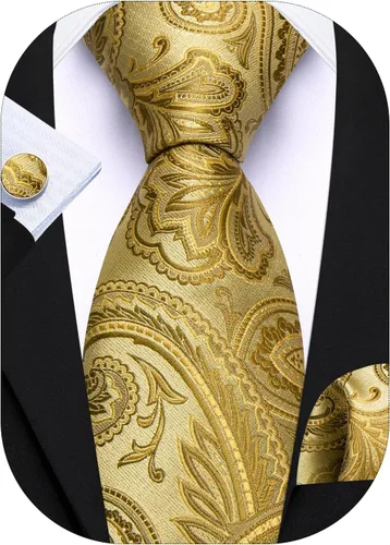Miniatura 236 de Barry.Wang - Juego de corbata de seda para hombre, diseño de cachemira, pañuelo y gemelos de bolsillo