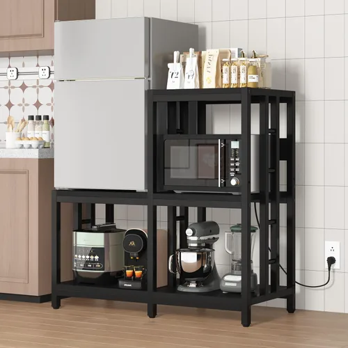 Miniatura 3 de Mini soporte para refrigerador con almacenamiento con toma de corriente, soporte para horno de microondas, estante para panaderos con estante