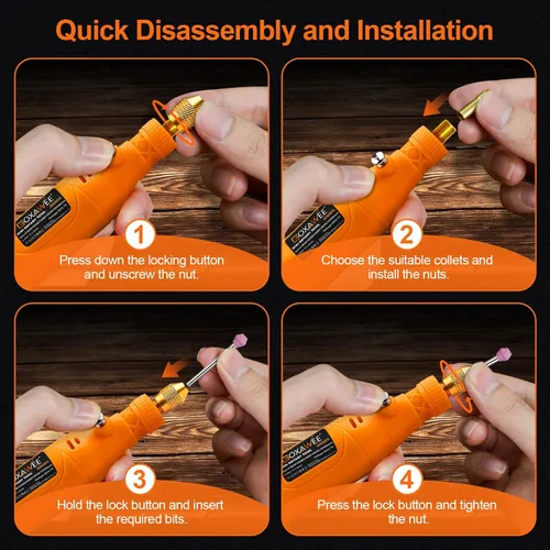Miniatura 6 de GOXAWEE Mini kit de herramientas rotativas inalámbricas con 105 accesorios, carga USB, 5 velocidades, 18000 rpm, herramienta de manualidades