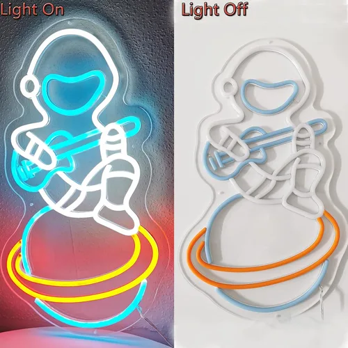 Miniatura 7 de Letrero de neón de astronauta, astronauta sentado en el planeta tocando guitarra, luz LED de neón, decoración de sala de juegos, decoración de museo