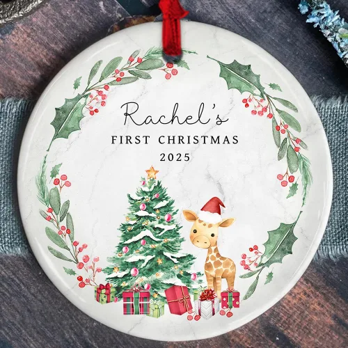 Miniatura 12 de Adorno personalizado de cerámica para la primera Navidad del bebé 2025 – Recuerdo navideño de copo de nieve personalizado con nombre, nuevo adorno