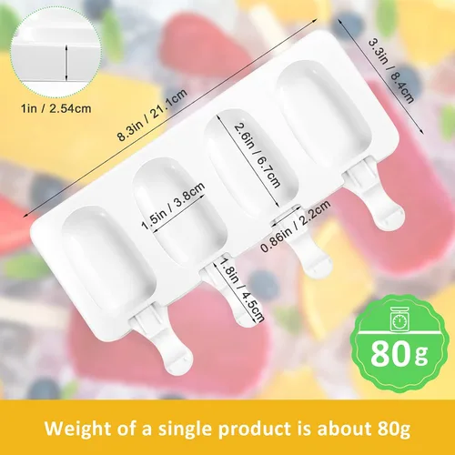 Miniatura 2 de Molde de silicona para helado de 4 cavidades, moldes para hornear con 200 palitos para golosinas caseras (estilo clásico)